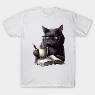 Black cat drinking coffee. T-Shirt